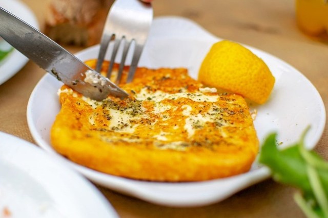 Greek food: Saganaki cheese